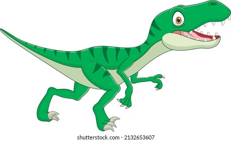 Cartoon dinosaur tyrannosaurus looks sideways on white background