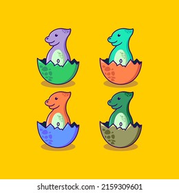the Cartoon dinosaur vector illustration set isolated on the yellow background