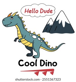 Una caricatura de un dinosaurio con la palabra cool.