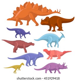 Cartoon dinosaurs collections, cute monster dinosaur funny animal set. Hunter dinosaur dangerous Jurassic period character dinosaur. Comic dinosaurs kids game. Vector art fantasy dinosaur illustration