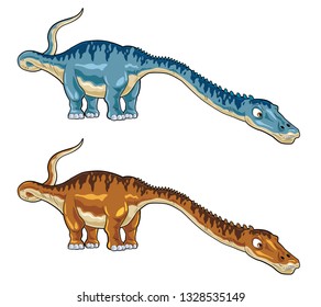 Cartoon Dinosaurs Diplodocus perspective view in 2 color scheme