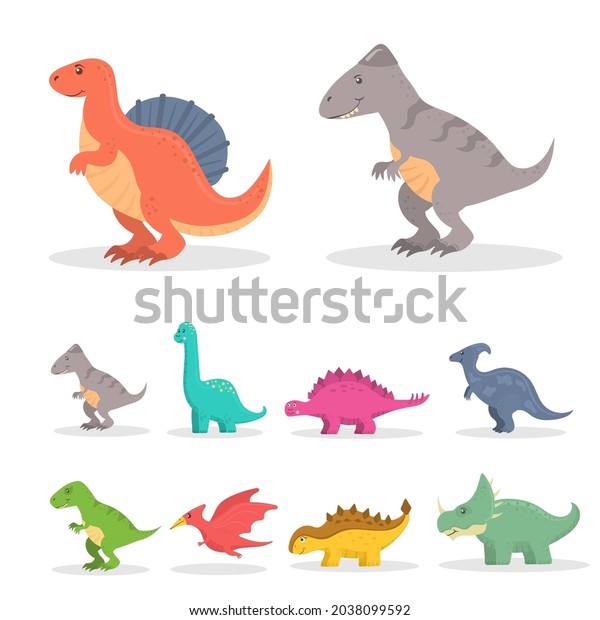 Cartoon Dinosaurs Icon Collection Isolated On Stock Vector (Royalty ...