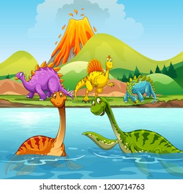 A cartoon of dinosaurs illustration