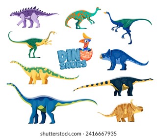 Los dinosaurios de dibujos animados son personajes aislados. Struthiosaurus, Jaxartosaurus, Garudimimus y Elmisaurus, Opisthocoelicaudia, Magyarosaurus, Quaesitosaurus, Pachyrhinosaurus dinosaur reptius adorables personajes