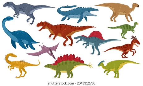 Cartoon Dinosaurs Jurassic Extinct Dino Raptors Stock Vector (Royalty ...