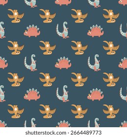 Cartoon Dinossauros Padrão. Design para tecido, têxtil, papel de parede, embalagem
