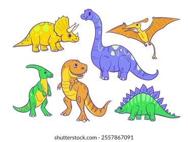 Cartoon dinosaurs set, vector illustrations