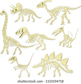 Skelettkollektion mit Cartoon-Dinosauriern