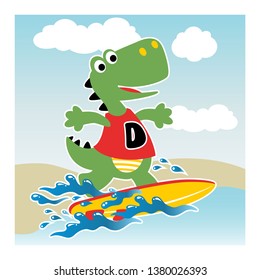 cartoon of dinosaurs the surfer
