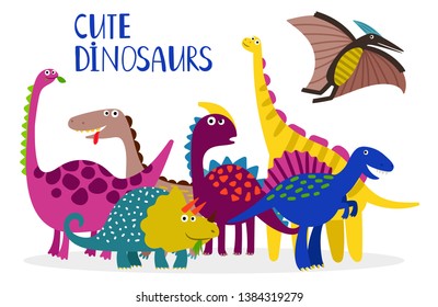 Cartoon dinosaurs vector collection isolated on white background