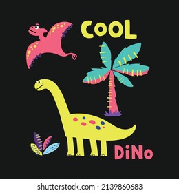 cartoon dinosaurs vector illustration with black background