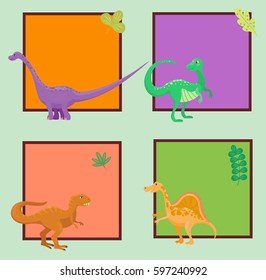 Cartoon dinosaurs vector illustration isolated monster card template animal dino prehistoric character reptile predator jurassic comic fantasy dragon