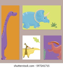 Cartoon dinosaurs vector illustration isolated monster card template animal dino prehistoric character reptile predator jurassic comic fantasy dragon