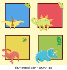 Cartoon dinosaurs vector illustration isolated monster card template animal dino prehistoric character reptile predator jurassic comic fantasy dragon