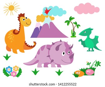 Cartoon dinosaurs vector illustration monster silhouette animal dino prehistoric character reptile predator jurassic fantasy dragon 