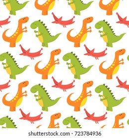 Cartoon dinosaurs vector illustration monster animal dino prehistoric character background reptile predator fantasy dragon seamless pattern