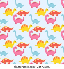 Cartoon dinosaurs vector illustration monster animal dino prehistoric character background reptile predator fantasy dragon seamless pattern