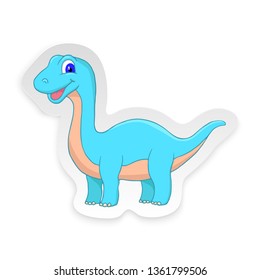 Cartoon Diplodocus Cute Little Baby Dinosaur Sticker. Vector illustration