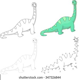 Cartoon diplodocus. Dot to dot educational game for kids. Vector illustration