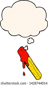 cartoon dipped fry with thought bubble in comic book style