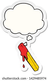 cartoon dipped fry with thought bubble as a printed sticker