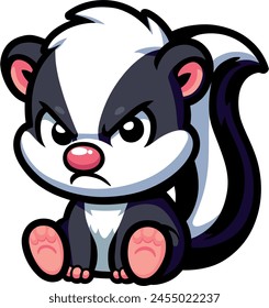 cartoon disgruntled little skunk sitting on the floor