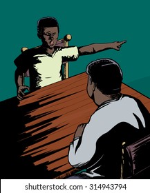 Cartoon of disrespectful male child yelling at parent