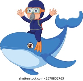 cartoon diver boy with a whale