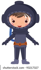 Cartoon diver. EPS10. Contains transparent objects used for shadows drawing