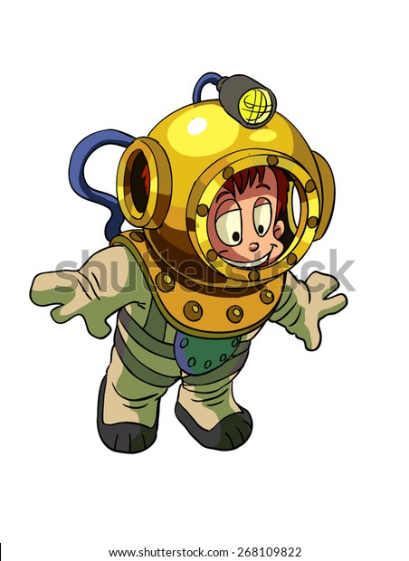 Cartoon Diver Old Diving Suit Stock Vector Royalty Free