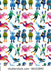 cartoon diver seamless pattern