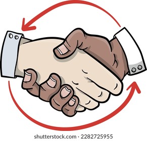 Cartoon diverse handshake trusting icon