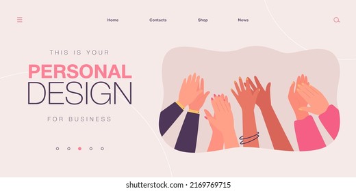 Cartoon diverse people hands applauding flat vector illustration. Multinational audience expressing appreciation and respect, symbolizing win or triumph. Celebration, success, tradition concept