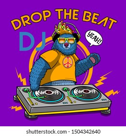 Cartoon Dj Bear Illustration Tee Shirt Wallpaper Poster Logo Print Graphic Design