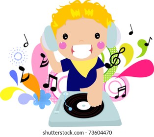 Cartoon DJ boy - vector illustration.