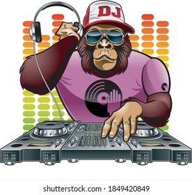 cartoon dj monkey mixing music