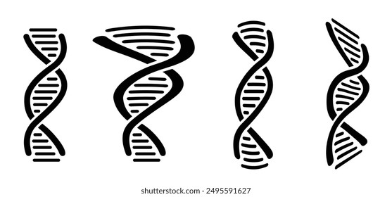 Cartoon-DNA-Kette, Doppelhelix-Spirallinie. RNA-Genchromosomenelemente, medizinische Atomzelle. Medizinisches Konzept der Biochemie mit DNA-Molekül. Analysetesttools. 