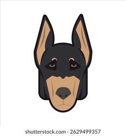 Cartoon Doberman head illustration. Perfect for dog icon sets, pet illustrations, or animal logo use.