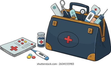 Cartoon Doctor Bag Medicine Kit Syringe Healthcare Professional Medical Tools