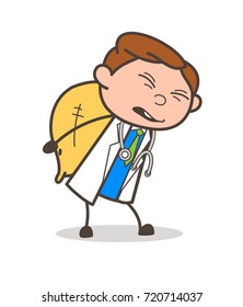 Cartoon Doctor Carrying a Pack of Sack Vector Illustration
