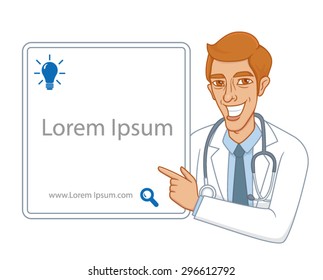Cartoon Doctor Character Chatting with Speech Bubble Vector Illustration