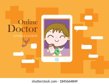 Cartoon doctor character design, Online Doctor Consultation, Vector illustration