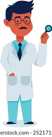 Personaje de Cartoon Doctor aislado sobre fondo blanco. Ilustración vectorial plana