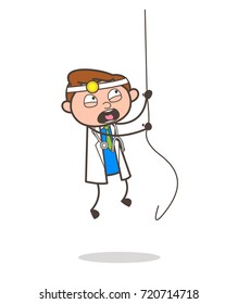 Cartoon Doctor Falling Down From Rope Vector Graphic