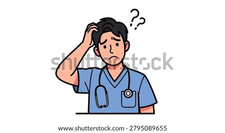 Cartoon doctor with hand on head looking confused