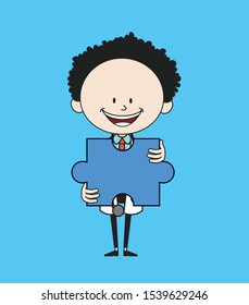 Cartoon Doctor - Holding a Jigsaw Puzzle Piece