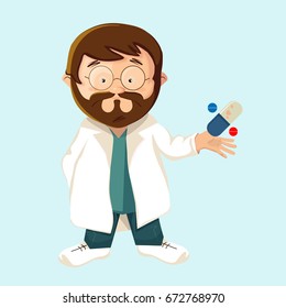 Cartoon doctor holding pills