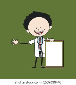 Cartoon Doctor - Joyfully Presenting a Blank  Board