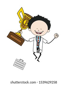 Cartoon Doctor - Jumping with Trophy