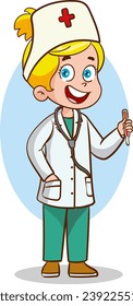 Cartoon doctor kid with stethoscope. Vector illustration.